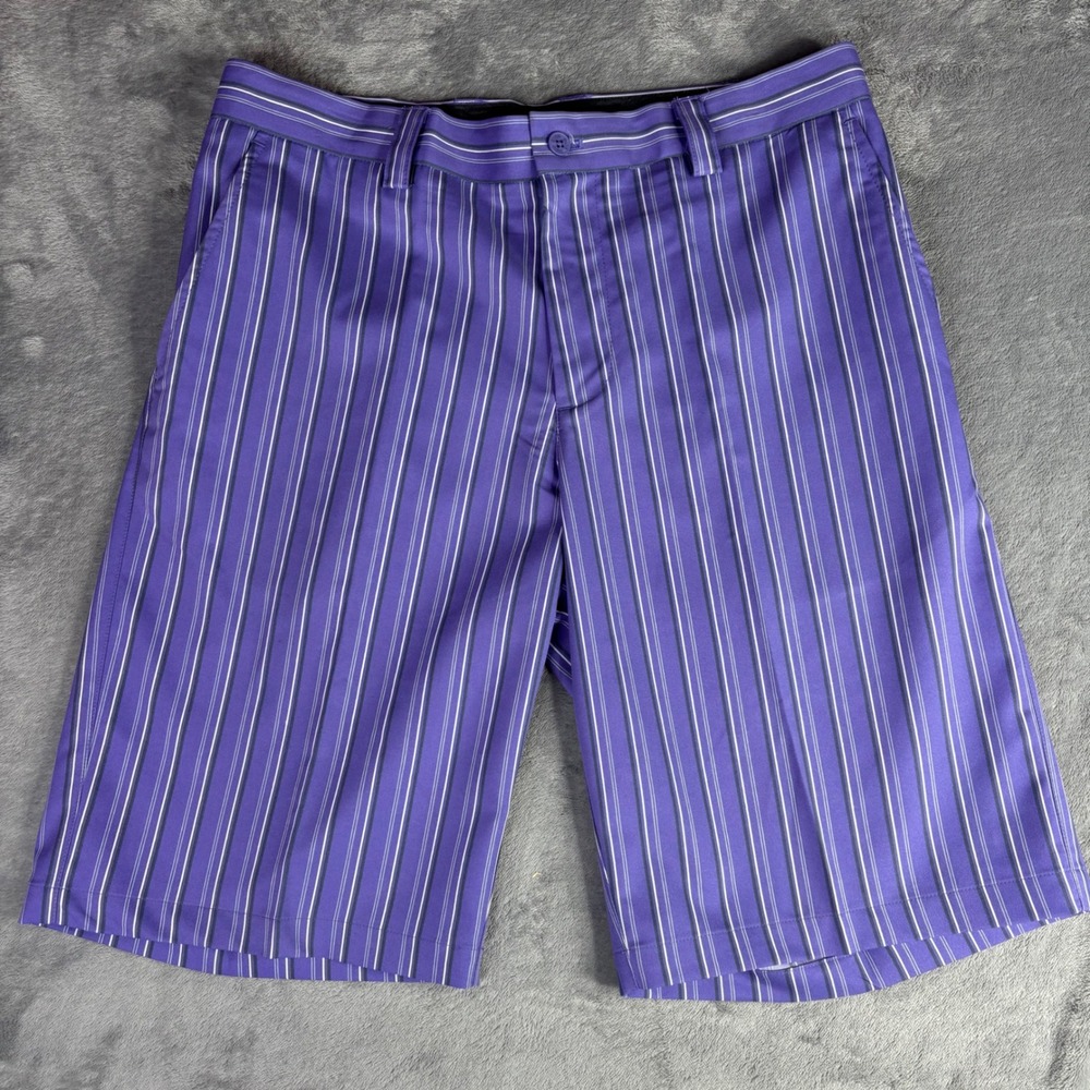 Sligo Golf Shorts Men 32 Purple Striped Performance Stretch Flat Front